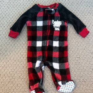 Red & Black Plaid Footed One-Piece